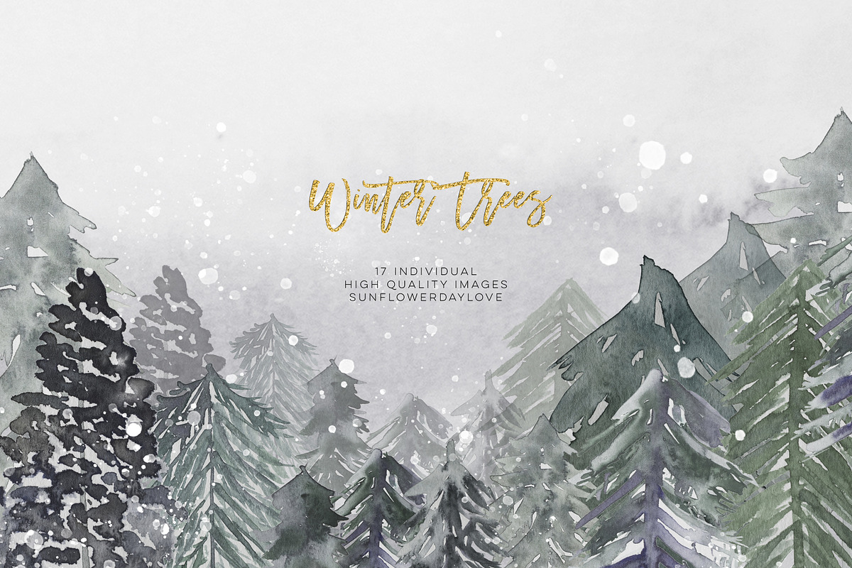 Winter Conifers clipart in Illustrations - product preview 8