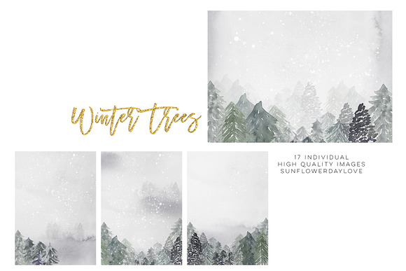 Winter Conifers clipart in Illustrations - product preview 1