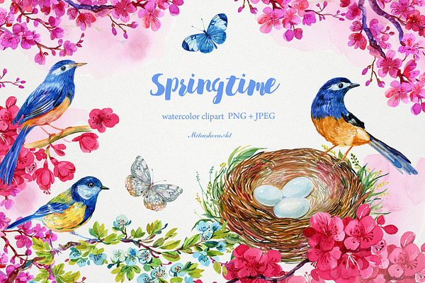 springtime. watercolor clipart
