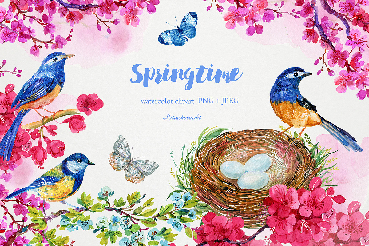 springtime. watercolor clipart in Objects - product preview 8