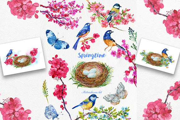 springtime. watercolor clipart in Objects - product preview 1