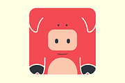 Flat square icon of a cute pig