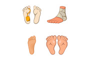 Foot icon set, cartoon style