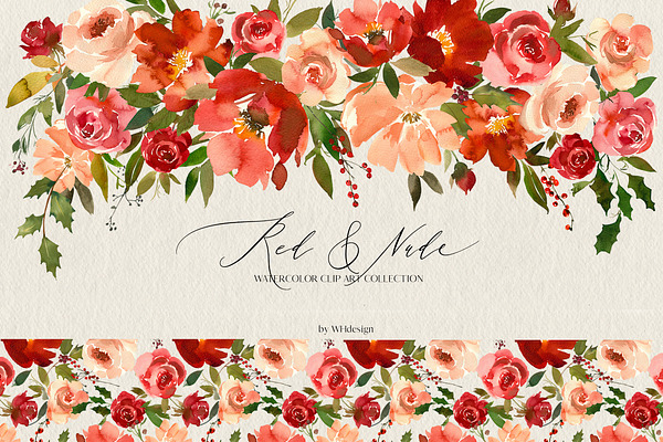 Red Nude Watercolor Flowers PNG