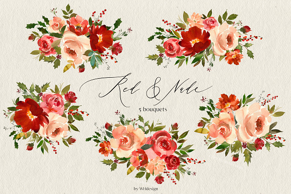 Red Nude Watercolor Flowers PNG in Illustrations - product preview 1