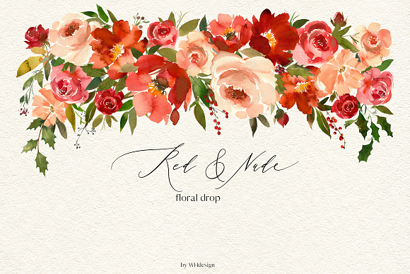 Red Nude Watercolor Flowers PNG in Illustrations - product preview 2