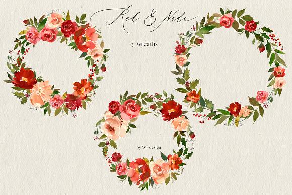 Red Nude Watercolor Flowers PNG in Illustrations - product preview 3