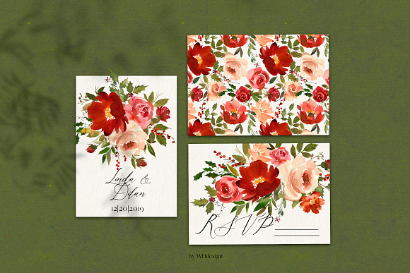 Red Nude Watercolor Flowers PNG in Illustrations - product preview 6