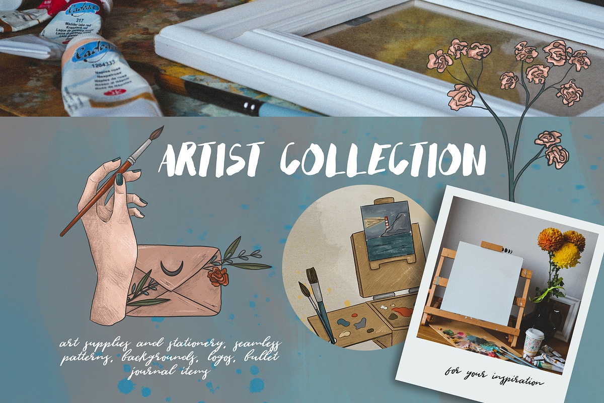 Artist collection. Art supplies in Illustrations - product preview 8