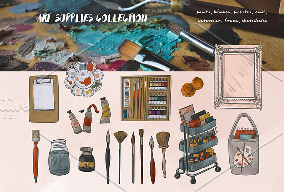Artist collection. Art supplies in Illustrations - product preview 2