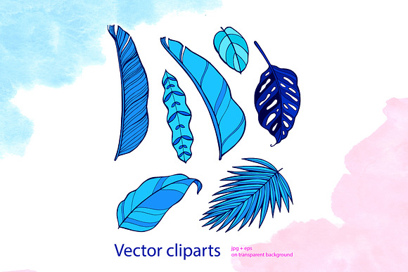 Watercolor neon tropical leaves in Objects - product preview 2