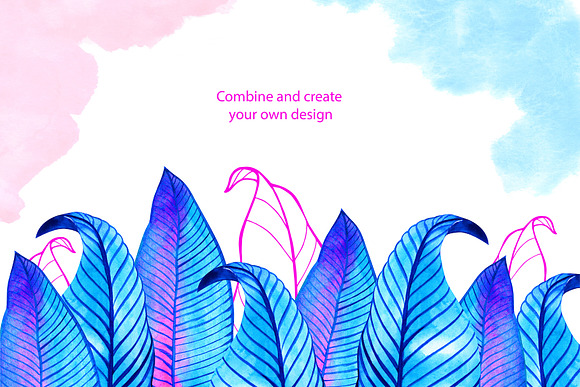 Watercolor neon tropical leaves in Objects - product preview 3
