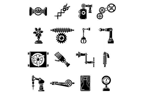 Technical mechanisms icons set