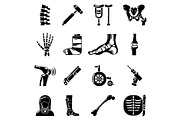 Orthopedist bone tools icons set