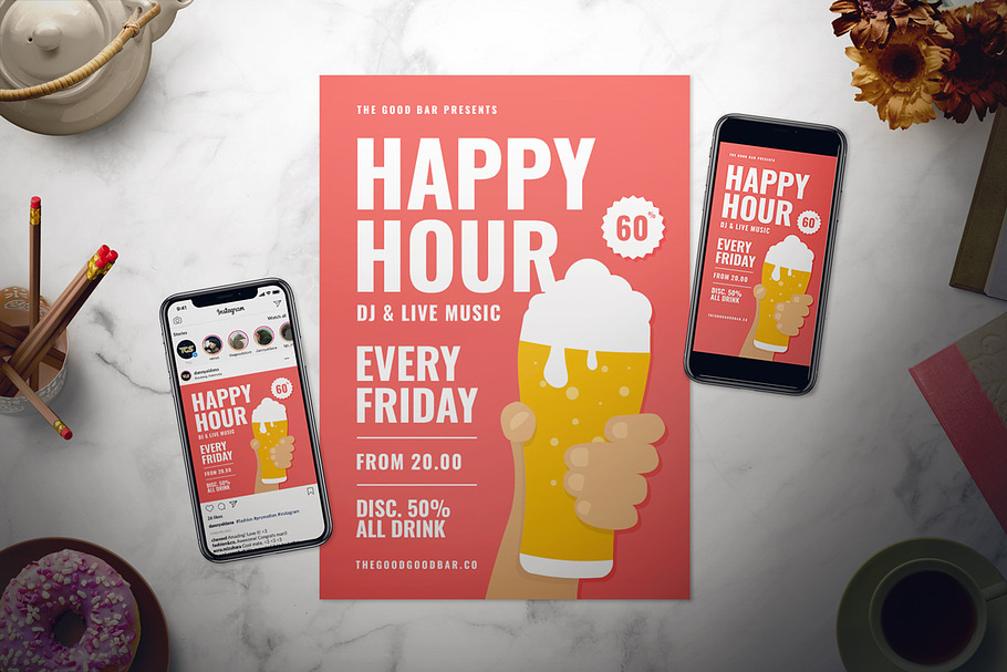 Happy Hour Flyer Set in Flyer Templates - product preview 8