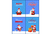 Merry Christmas Set Cards with Santa