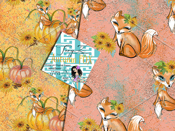 Autumn Fox Sunflowers Paper in Patterns - product preview 1