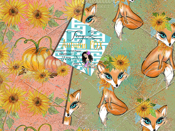 Autumn Fox Sunflowers Paper in Patterns - product preview 2