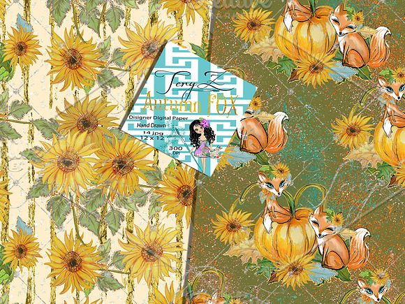 Autumn Fox Sunflowers Paper in Patterns - product preview 3