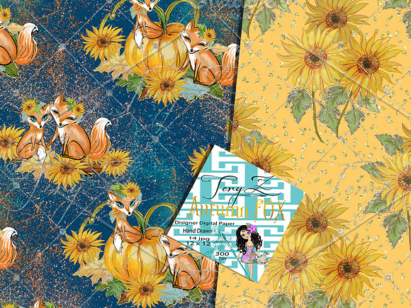 Autumn Fox Sunflowers Paper in Patterns - product preview 4