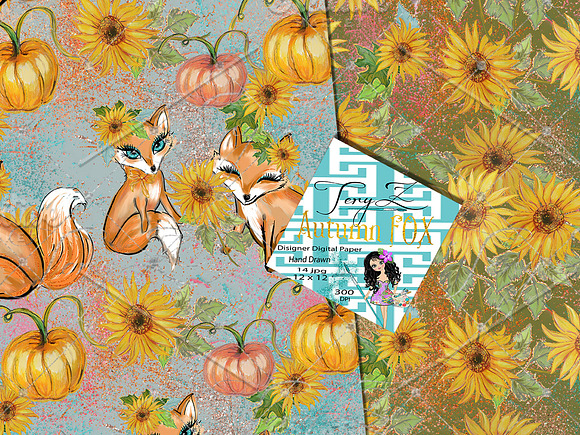 Autumn Fox Sunflowers Paper in Patterns - product preview 5