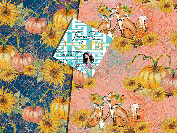 Autumn Fox Sunflowers Paper in Patterns - product preview 7
