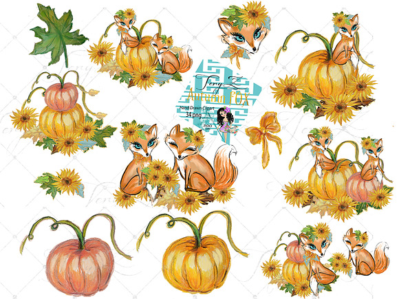 Autumn Fox Sunflowers Forest Clipart in Illustrations - product preview 3