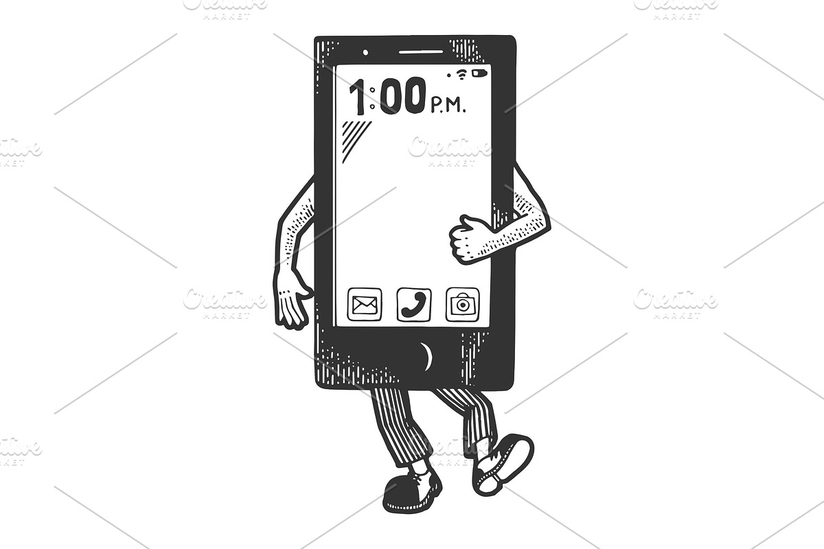 Smart phone walk sketch engraving in Objects - product preview 8