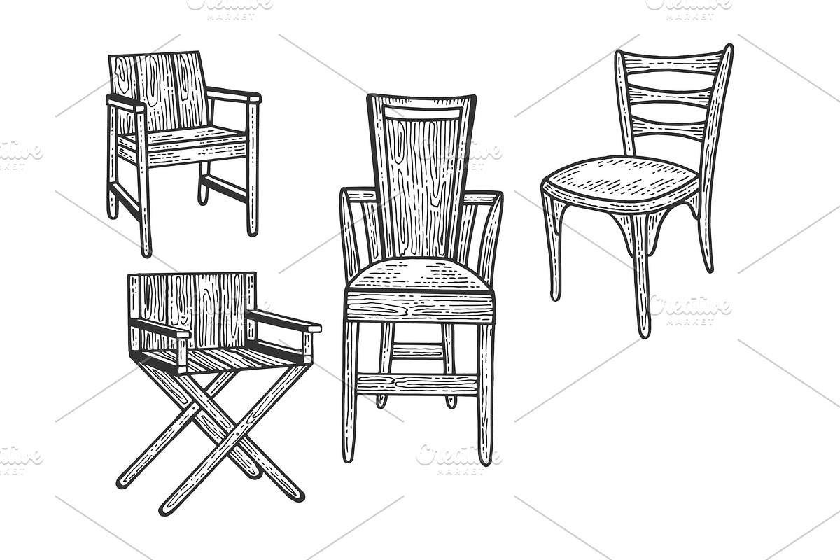 Chair set sketch engraving vector in Objects - product preview 8