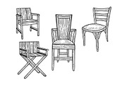 Chair set sketch engraving vector