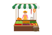 Woman Selling Products Market Vector