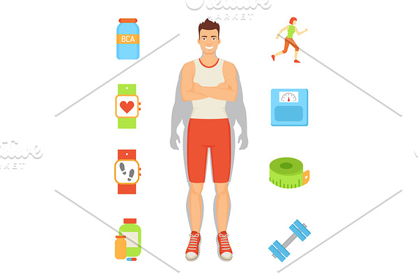 Weight Loss Person and Icons Vector