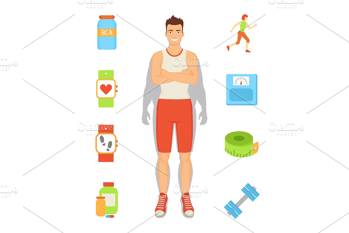 Weight Loss Person and Icons Vector in Illustrations - product preview 8