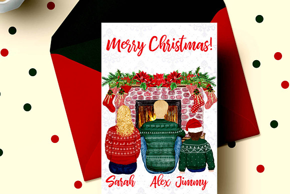 Christmas family clipart Fireplace in Illustrations - product preview 5