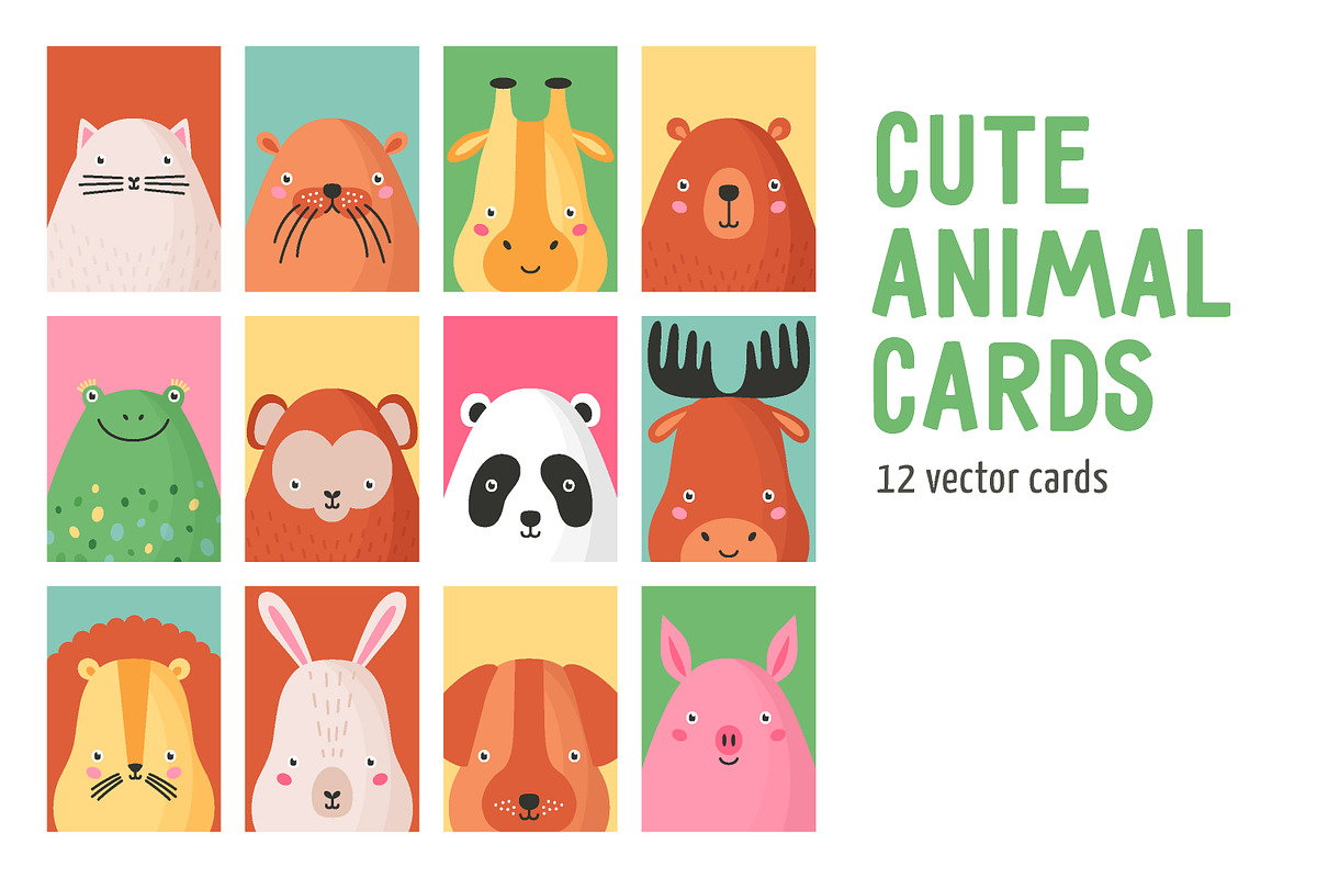 Cute animals card set in Illustrations - product preview 8
