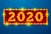 2020 New Year Retro Banner EPS+PSD