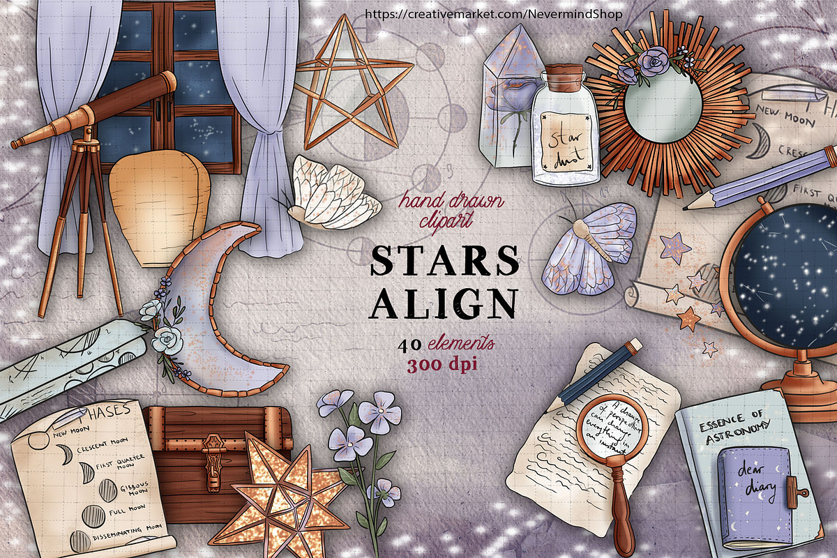 Starry night galaxy clipart in Objects - product preview 8