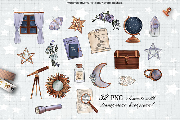Starry night galaxy clipart in Objects - product preview 1