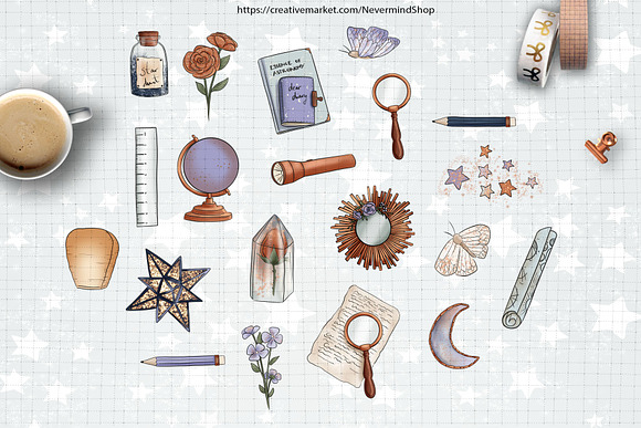 Starry night galaxy clipart in Objects - product preview 2