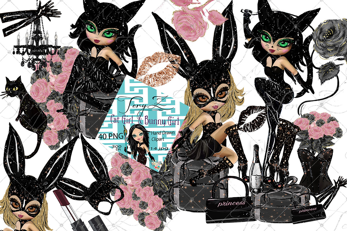Black Cat Girl Bunny Girl clipart in Illustrations - product preview 8