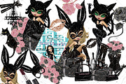 Black Cat Girl Bunny Girl clipart