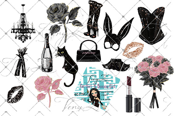 Black Cat Girl Bunny Girl clipart in Illustrations - product preview 1