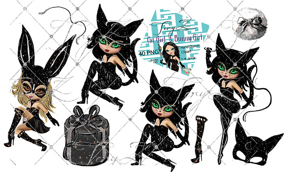 Black Cat Girl Bunny Girl clipart in Illustrations - product preview 2