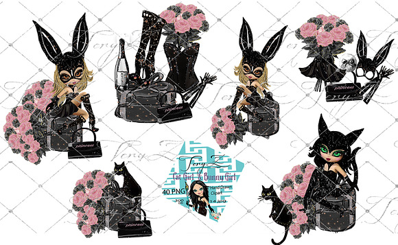 Black Cat Girl Bunny Girl clipart in Illustrations - product preview 3