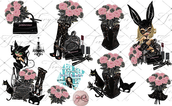 Black Cat Girl Bunny Girl clipart in Illustrations - product preview 4