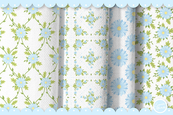 Blue Flower Seamless Patterns in Patterns - product preview 6