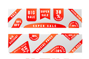 Big set of red sale badge stickers