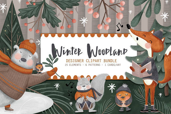 Winter Woodland Clip Art Bundle