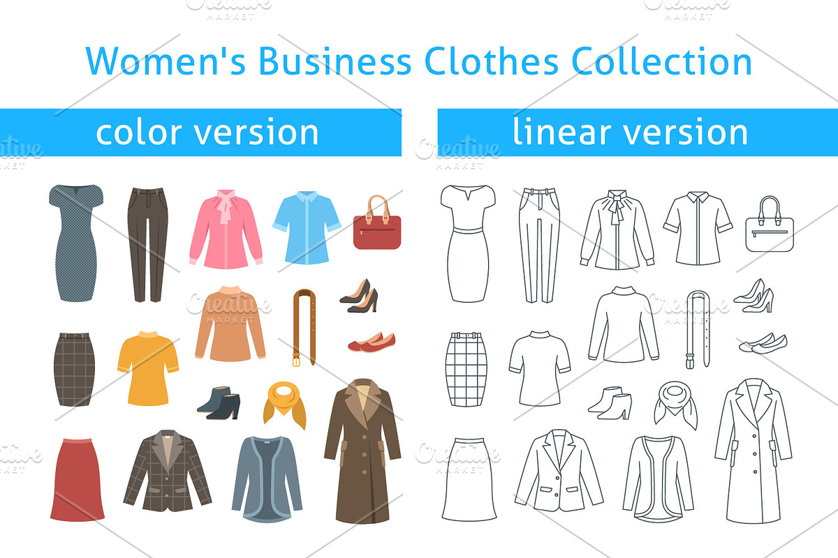 Business Woman Basic Clothes Icons in Icons - product preview 8