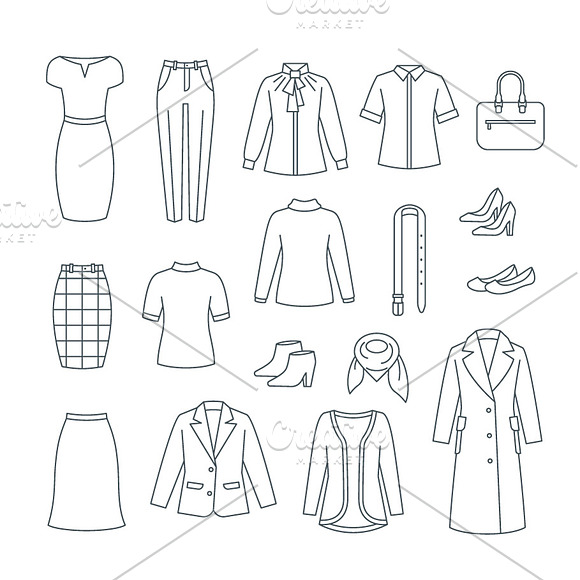 Business Woman Basic Clothes Icons in Icons - product preview 2